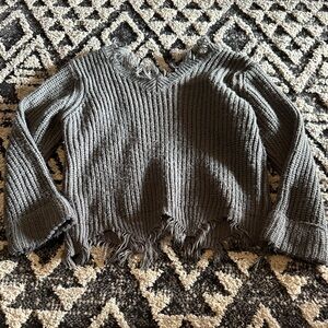 SHEIN Gray Frayed Hem Kids Sweater